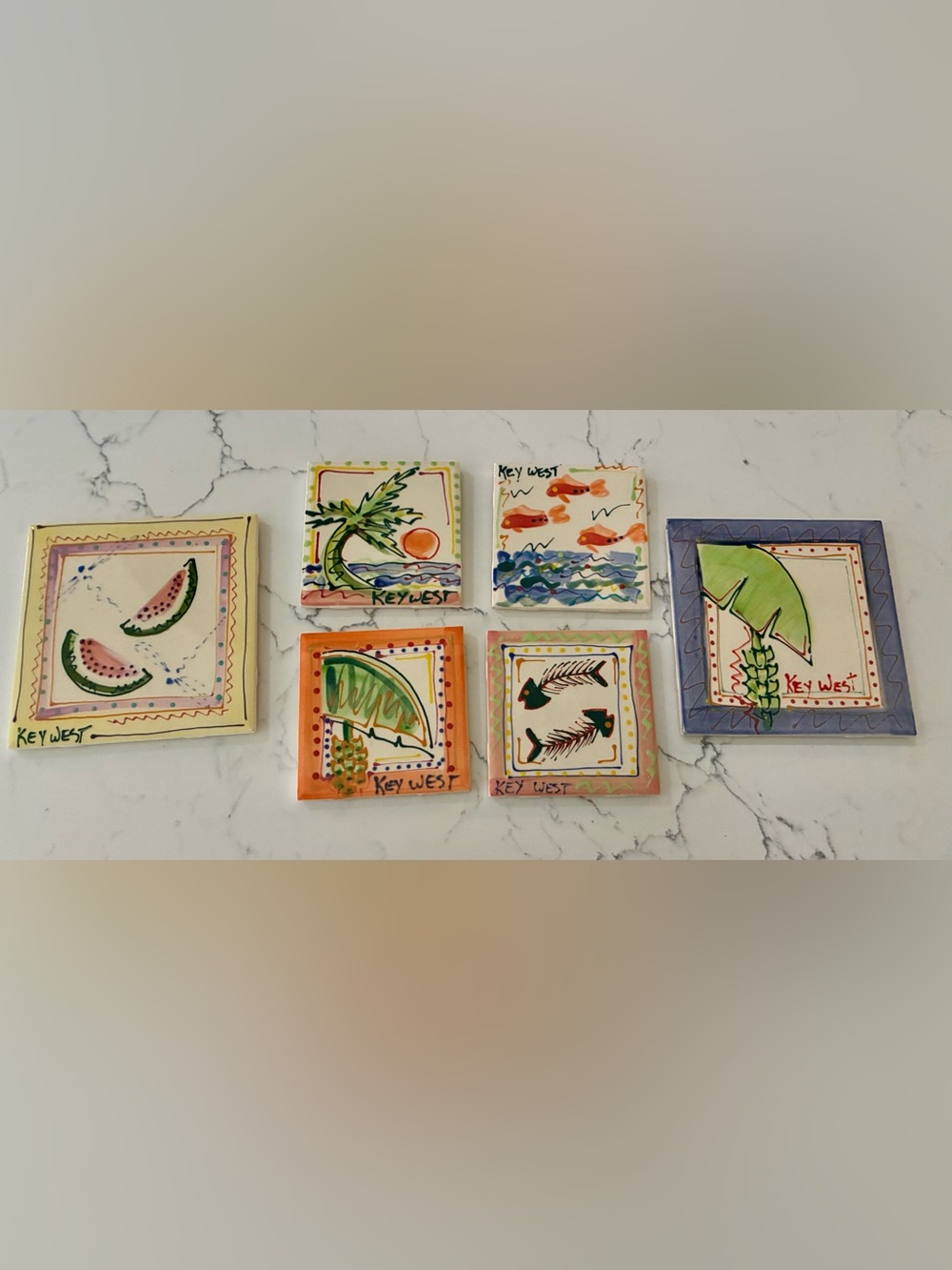Vintage Key West Ceramic Tile Artwork (3-in-1 Wall Art, Trivets, or Coasters)